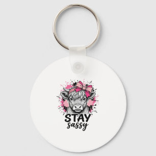 Porte-clés Restez Sassy Rose Vache Highland Gravure Vintage S