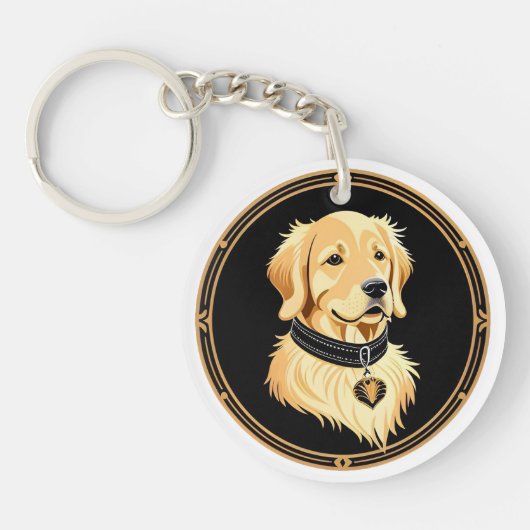 Porte-clés Retriever doré avec collier élégant (Devant)