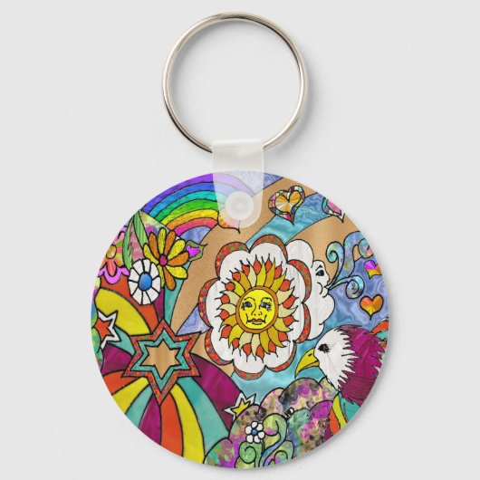 Porte-clés Retro 60s Psychedelic Sunshine Aigle Cadeaux (Recto)