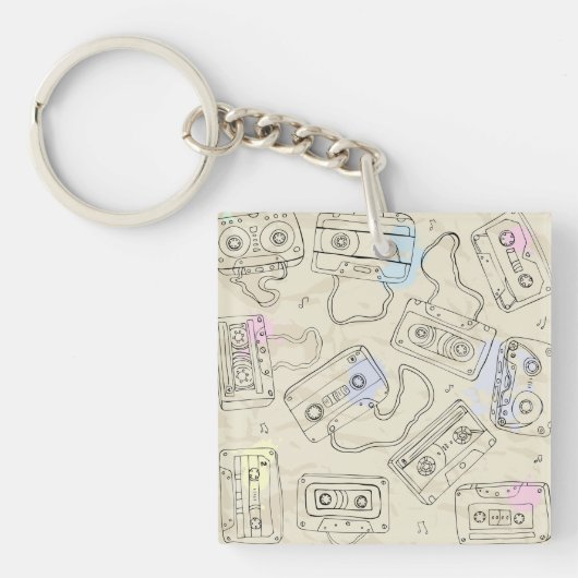 Porte-clés Retro 80s 90s Nostalgic Cassette Mix Tape Pattern (Devant)