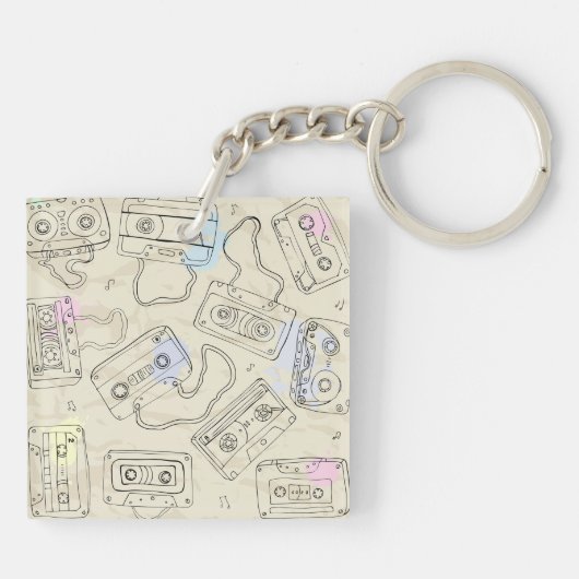 Porte-clés Retro 80s 90s Nostalgic Cassette Mix Tape Pattern (Dos)