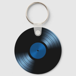 Porte-clés Rétro album de disque vinyle dans le bleu