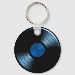 Porte-clés Rétro album de disque vinyle dans le bleu
