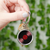 Porte-clés Rétro album de disque vinyle en rouge (main)