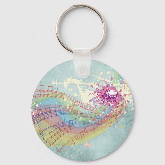 Porte-clés Retro Arc en ciel et notes musicales sur une textu (Recto)