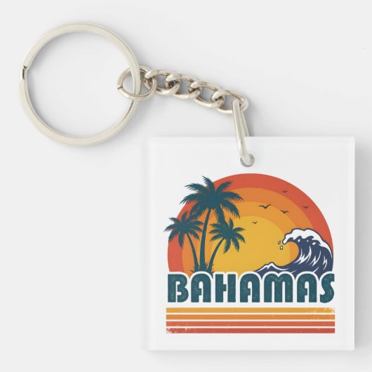 Porte-clés Retro Bahamas Beach Summer Sunset 70s Palm Tree (Devant)