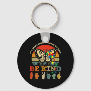 Porte-clés Retro Be Kind Puzzle Papillon ASL Enseignant Autis