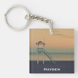 Porte-clés Retro Beach Lifeguard Tower Sunset personnalisé