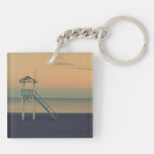 Porte-clés Retro Beach Lifeguard Tower Sunset personnalisé (Dos)