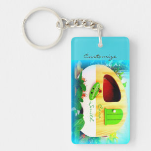 Porte-clés Rétro bleu customisé de maison de campeur