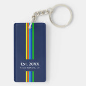 Porte-clés Retro Blue Modern Stripes Business Logo (Dos)