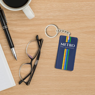 Porte-clés Retro Blue Modern Stripes Business Logo