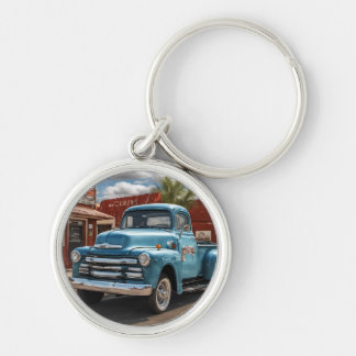 Porte-clés Retro Blue Truck Travel Round Keychain