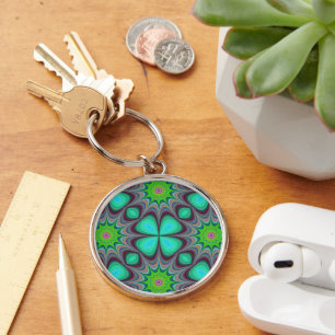 Porte-clés Retro Boho Hippie Green Clover Psychedelic Mandala