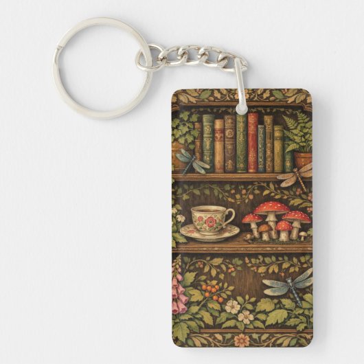 Porte-clés Retro book shelf mushrooms coffee floral (Devant)