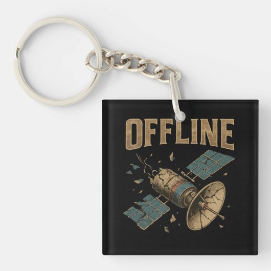 Porte-clés Retro Broken Satellite "OFFLINE" Space Art (Devant)