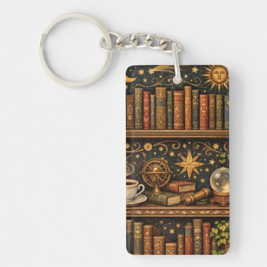Porte-clés Retro celestial bookshelf book coffee lover (Devant)