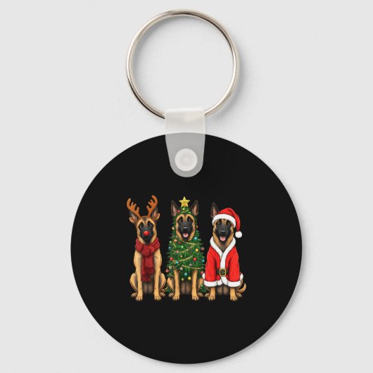 Porte-clés Retro Christmas Belgian Malinois Santa Reindeer Do (Recto)