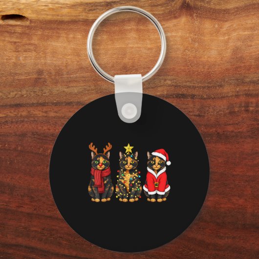 Porte-clés Retro Christmas Tortoiseshell Cat Santa Reindeer (Recto)