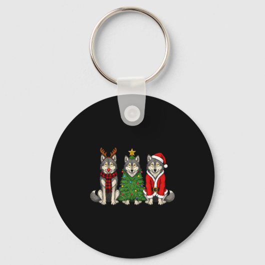 Porte-clés Retro Christmas Wolf Santa Reindeer (Recto)