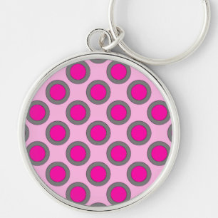 Porte-clés Retro circled dots, fuchsia, grey and pink