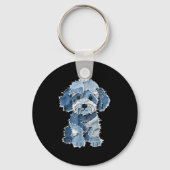 Porte-clés Retro Denim Chien Patch, Funny Shabby Blue Jean Pu (Recto)