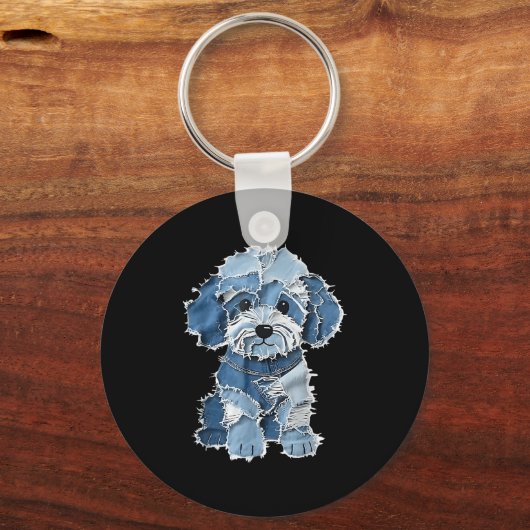 Porte-clés Retro Denim Chien Patch, Funny Shabby Blue Jean Pu (Recto)