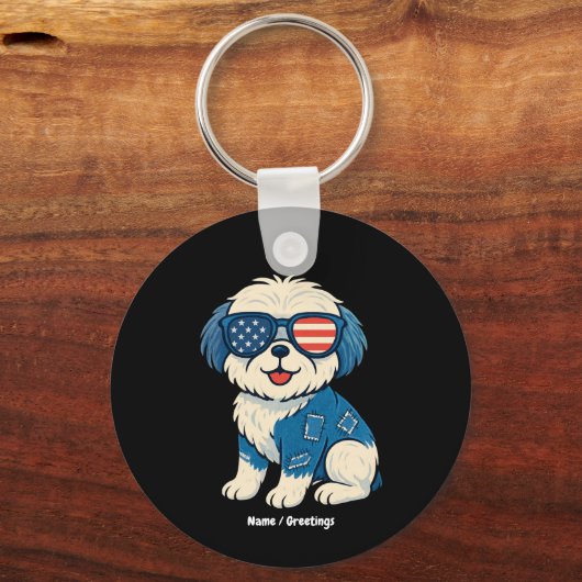 Porte-clés Retro Funny Denim Patch mignonette chien animal de (Recto)
