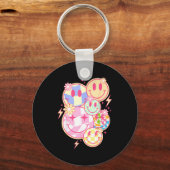 Porte-clés Retro Groovy Smile Face Flower Happy Face Checkere (Recto)