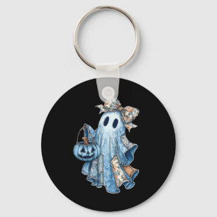 Porte-clés Retro Halloween Ghost Denim Motif Bow Hommes femme