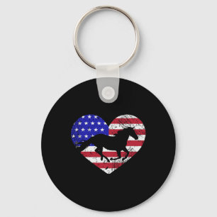 Porte-clés Retro Horse American Flag Heart 4 juillet Usa Pa