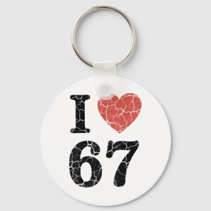 Porte-clés Rétro J'aime 67 Cœur Numéro 67 Drôle Mème Six Sept