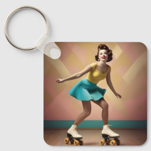 Porte-clés Retro Lady Roller Patinage En Arrière,