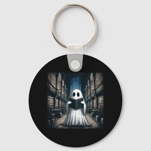 Porte-clés Retro Lecture Ghost Library Halloween Librairie Bo (Recto)