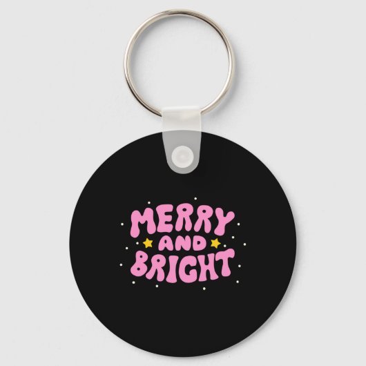 Porte-clés Retro Merry And Bright Holiday Design (Recto)