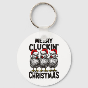 Porte-clés Retro Merry Cluckin' Noël amusant poulet Père Noël