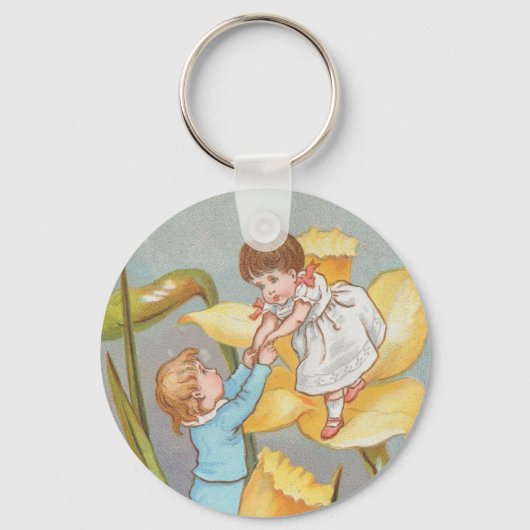 Porte-clés Rétro Mignon Douce Saint-Valentin, enfants et jonq (Recto)