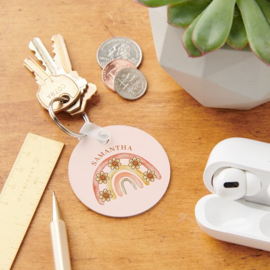 Porte-clés Retro moderne Boho Rainbow Nom (Bureau)