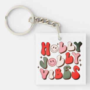 Porte-clés Retro Noël Holly Jolly Vibes Vacances tendance