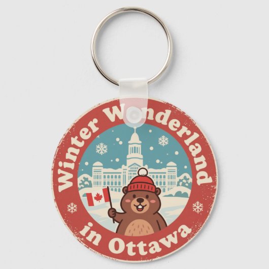 Porte-clés Retro Ottawa Beaver Winter Fun (Recto)