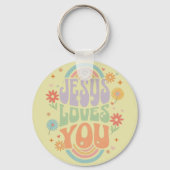 Porte-clés Retro Pastel “Jesus Loves You” Christian Design – (Recto)