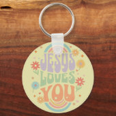 Porte-clés Retro Pastel “Jesus Loves You” Christian Design – (Verso)