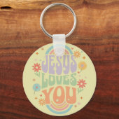 Porte-clés Retro Pastel “Jesus Loves You” Christian Design – (Recto)