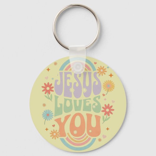 Porte-clés Retro Pastel “Jesus Loves You” Christian Design – (Verso)