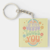 Porte-clés Retro Pastel “Jesus Loves You” Christian Design –  (Devant)