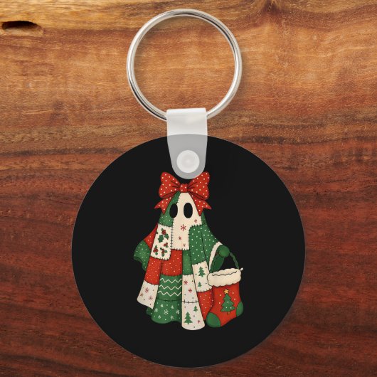 Porte-clés Retro Patchwork Christmas Ghost Coquette Bow X-mas (Recto)