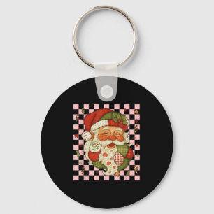 Porte-clés Retro Patchwork Santa Claus Noël Preppy Joyeux Joy