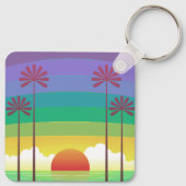 Porte-clés Retro Purple Sunset Palm Trees Art Personalised (Dos)