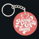 Porte-clés Retro Red White Merry tout Joyeux Noël<br><div class="desc">Retro Joyeux tout Joyeux Noël ! Ce design est parfait pour n'importe quelle période de l'année ! Que ce soit un jour férié ou non,  c'est une excellente façon de montrer votre joie de Noël. Offrez-vous un joyeux Noël à vos amis et à votre famille!</div>