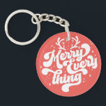 Porte-clés Retro Red White Merry tout Joyeux Noël<br><div class="desc">Retro Joyeux tout Joyeux Noël ! Ce design est parfait pour n'importe quelle période de l'année ! Que ce soit un jour férié ou non,  c'est une excellente façon de montrer votre joie de Noël. Offrez-vous un joyeux Noël à vos amis et à votre famille!</div>